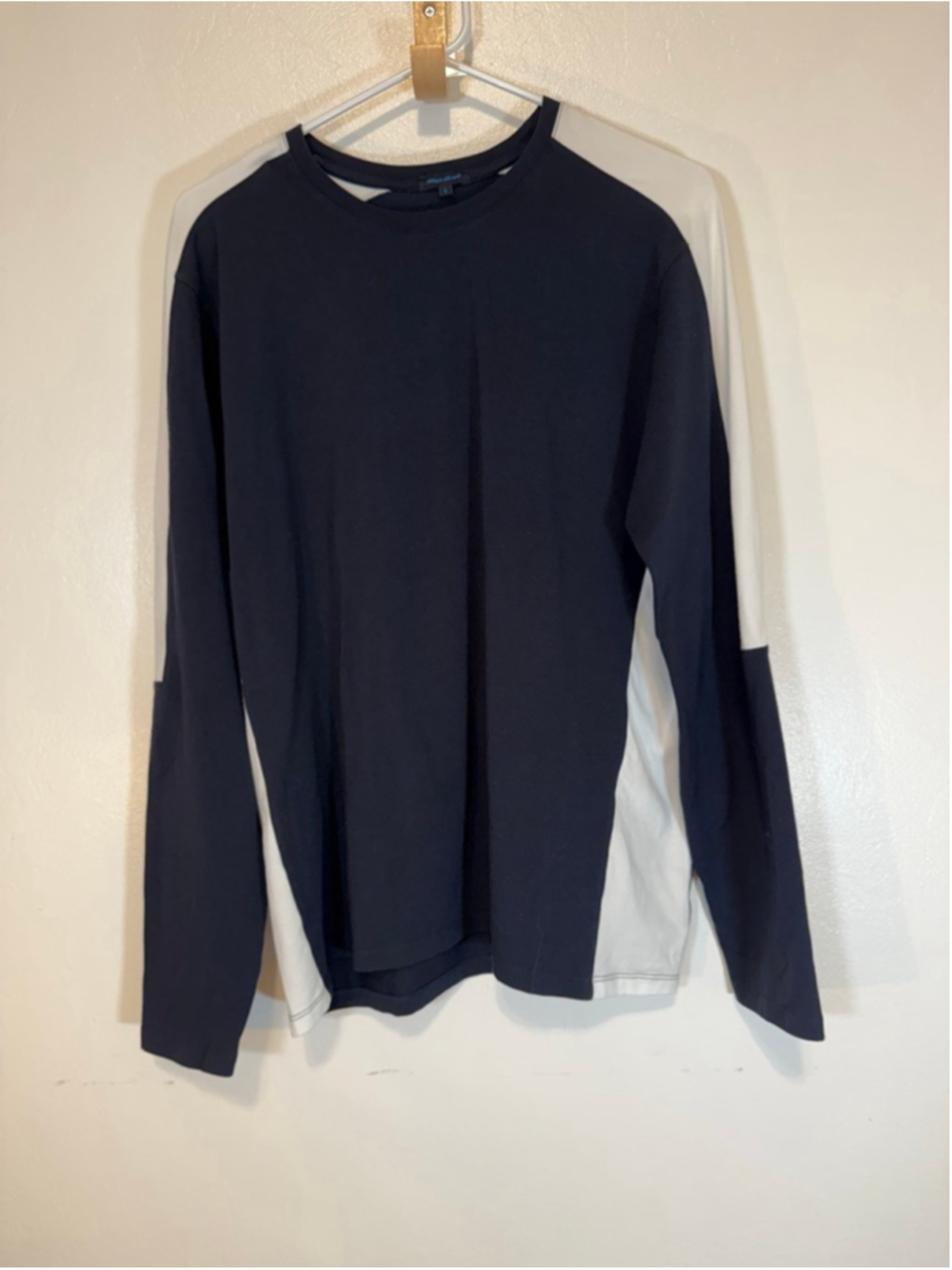 Men's PATRICK ASSARAF Long Sleeve Tee L Blue & White, Colorblock, super soft